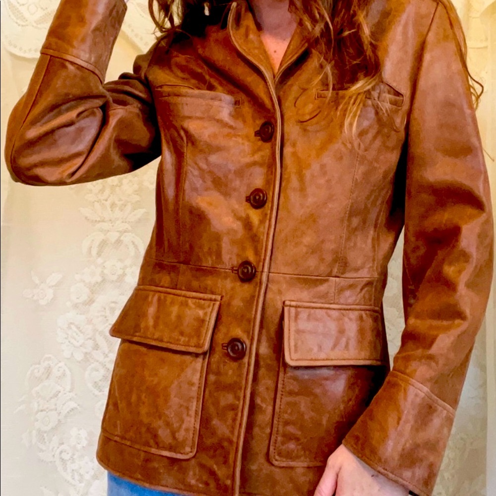 VNTG MOSSIMO Genuine Distressed Leather Jacket XS